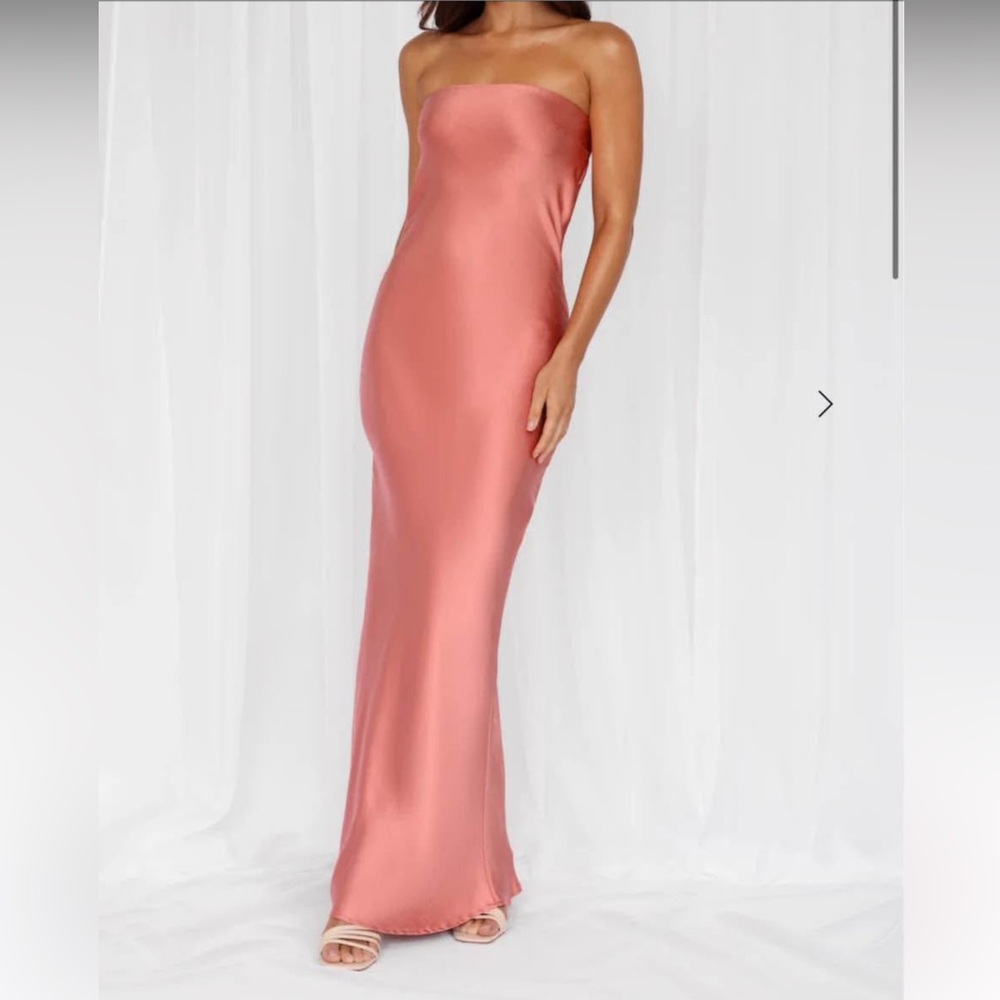 The Felicity Satin Maxi Strapless Dress Rose